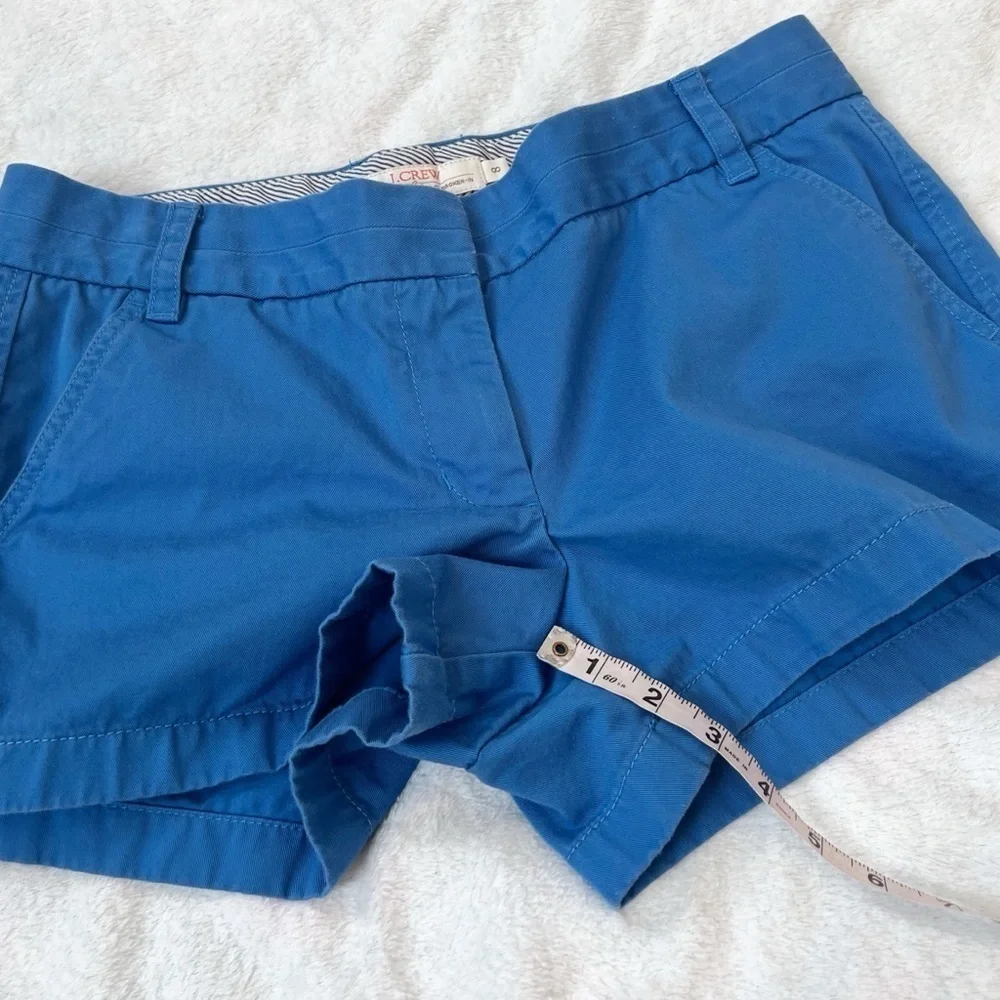 J. Crew Broken In 100% Cotton Chino Shorts 3” Inseam Solid Blue Women’s Sz 8
